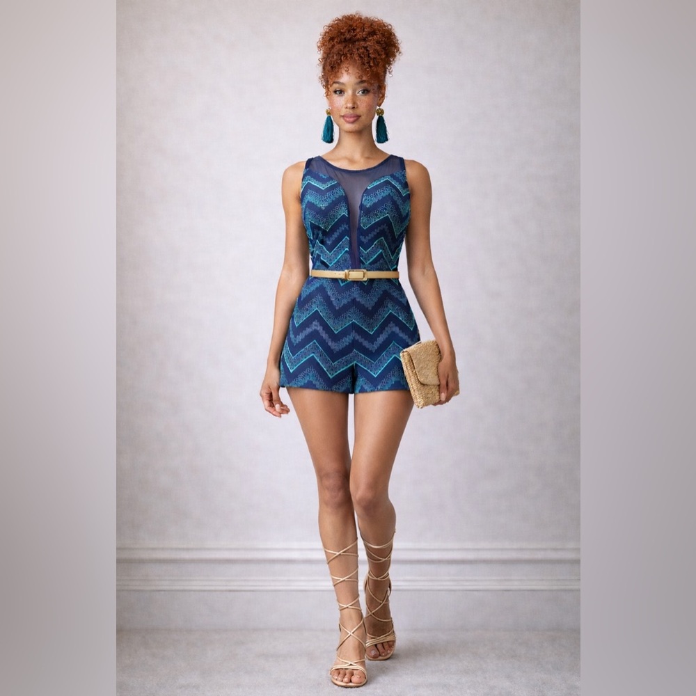 Navy & Teal Chevron Romper Jumpsuit